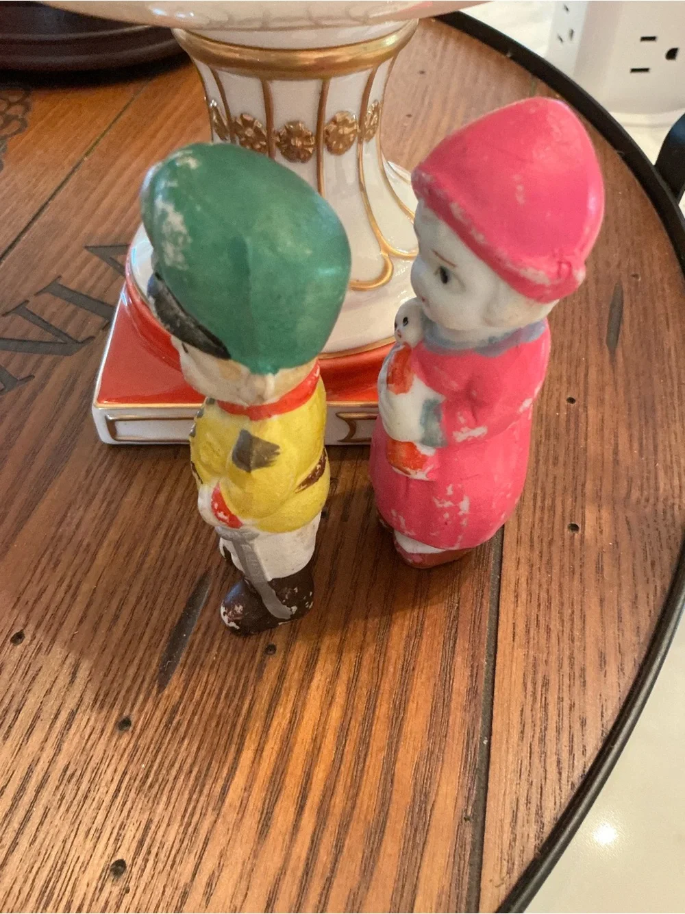 Vintage-Style Pink & Green Holiday Figurine Set